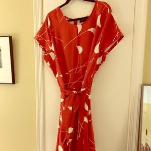 Never worn, tomato red and white hi lo dress